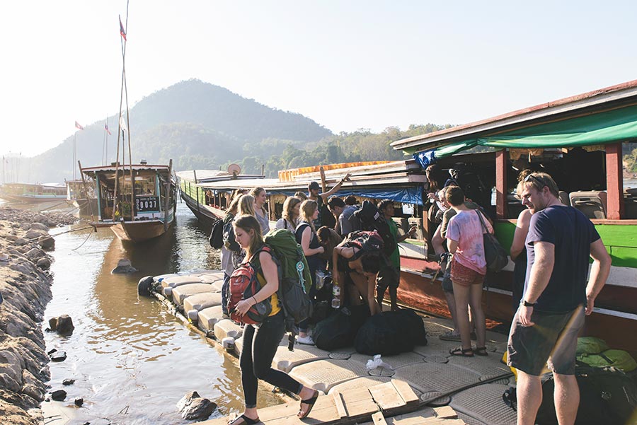 Slow Boat to Laos - backpackers entering the slow boat