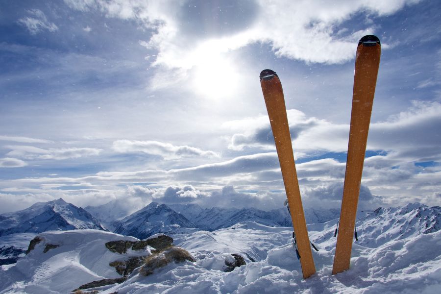 mountains snow skis